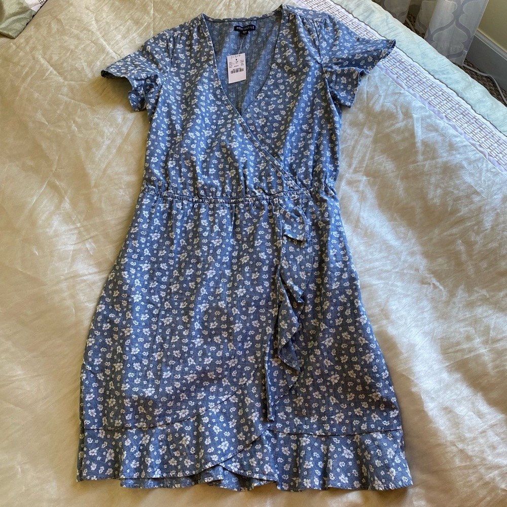 J. Crew Blue Chambray 100% Cotton Faux Wrap Dress size XXS - Picture 5 of 16